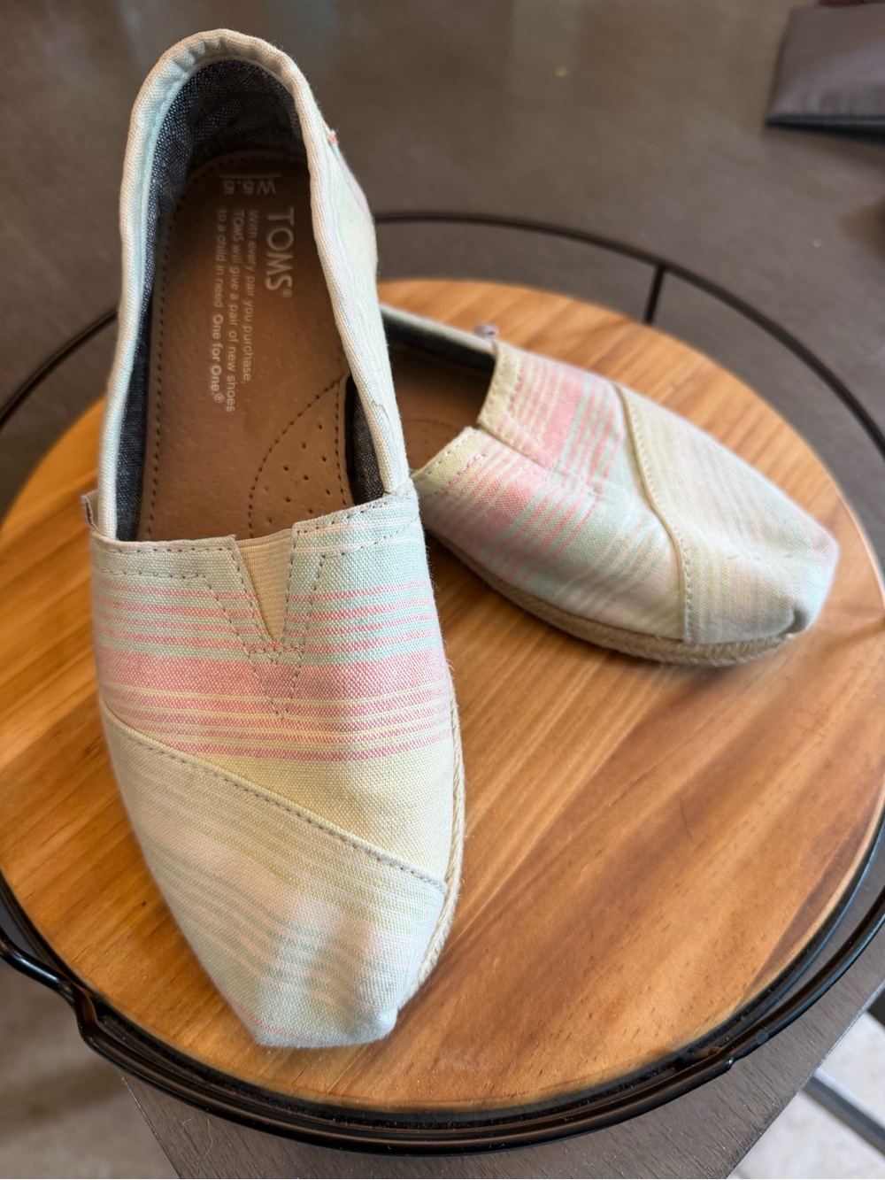 Toms Women's Pastel Pink & Mint Stripe Slip-On Flats